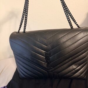 Saint Laurent Loulou Large YSL Chain Shoulder Bag in Y-Quilted Leather (black)